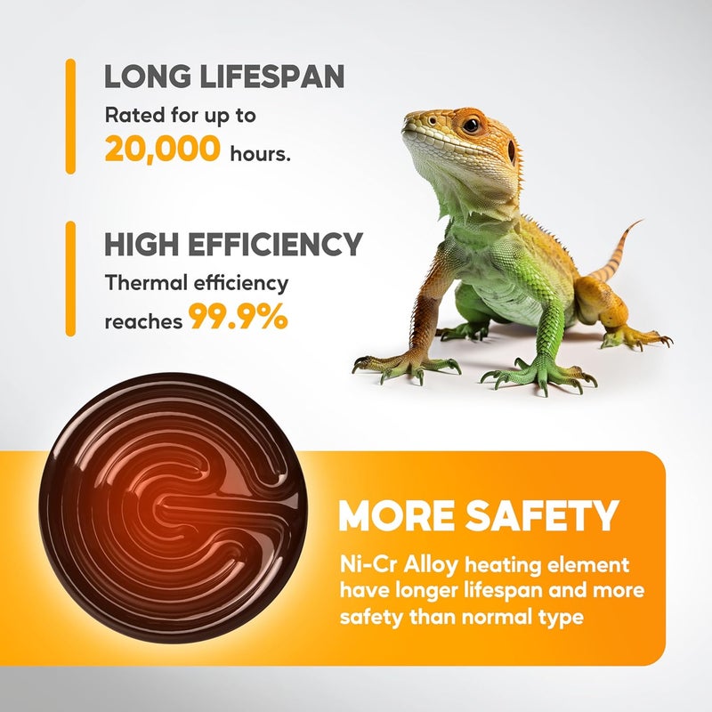 HealSmart 75W Reptile Heat Lamp Ceramic Heat Emitter, No Light Emitting Heat Bulbs, Suitable for Snake/Lizard/Spider, Plant Growth and Incubating Chicken, 2-Pack - Image 3